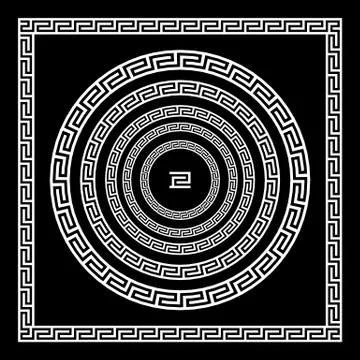 Border greek Round frame with a meander. Vector black and white illustration. Stock Illustration