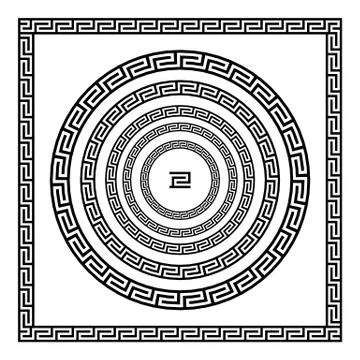 Border greek Round frame with a meander. Vector black and white illustration. Stock Illustration