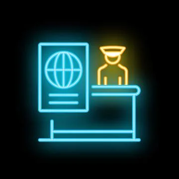 Border guard checking passport at border control with neon light effect Stockillustratie