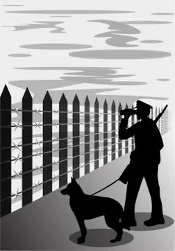 Border guard with dog silhouette, vector illustration Stock Illustration