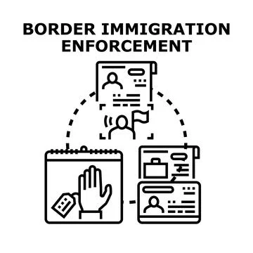 Border immigration enforcement process managing migration regulations Stock Illustration