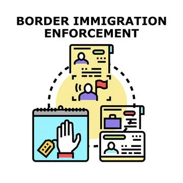 Border immigration enforcement process managing migration regulations Stock Illustration