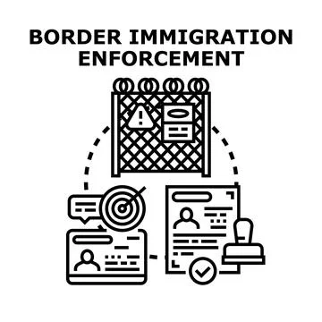 Border immigration enforcement regulating passage and documents Ilustración de archivo