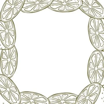 A border of lemon slices. A composition of citrus fruits in a graphic style.. Stock Illustration