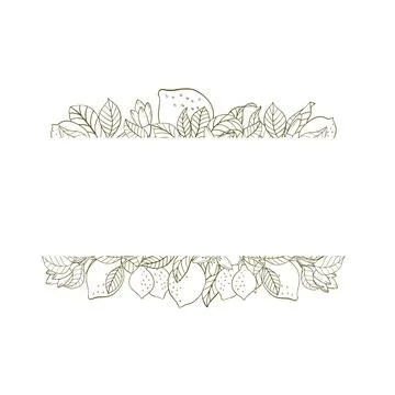 A border of lemon twigs and lemons. A composition of citrus fruits in a gra.. Stock Illustration