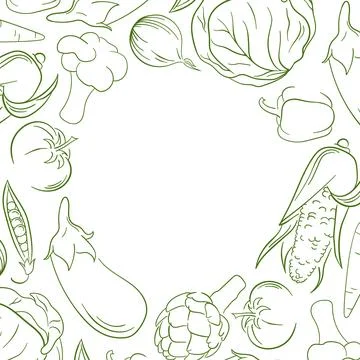 Border with line art style vegetable arranged in circle composition Stock Illustration