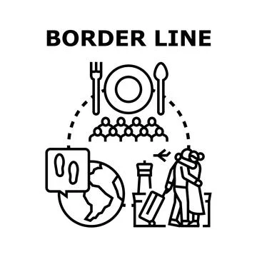 Border line concept with migrant arriving and reuniting Stock Illustration