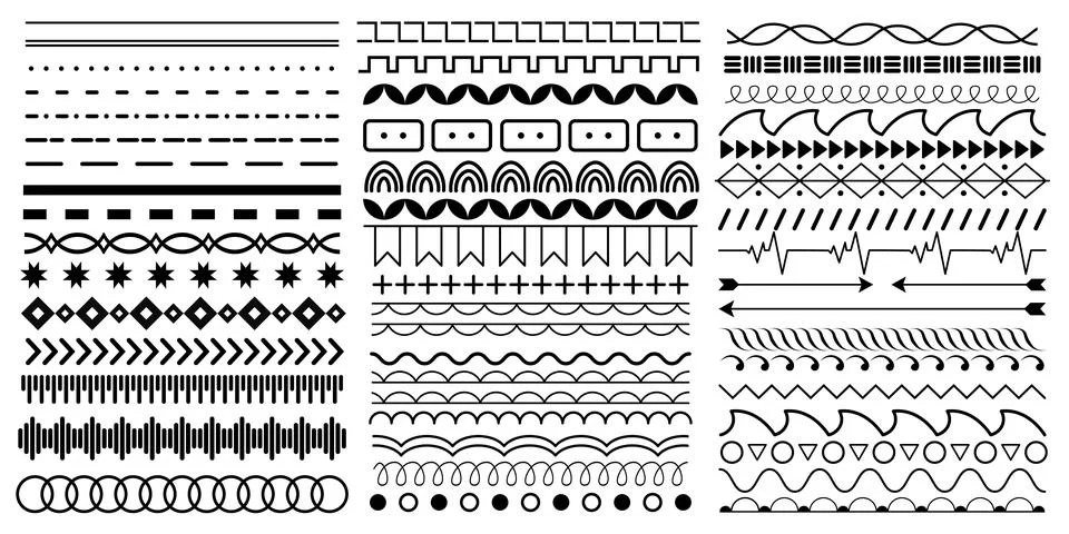 Border lines set. Star, dot and wave frames, simple wavy beak design. Square  Stock Illustration