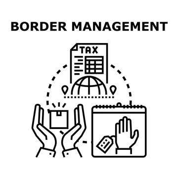 Border management concept with globe hands taxes and parcels Illustrazione stock