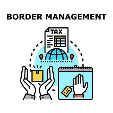 Border management concept with globe hands taxes and parcels Stock Illustration