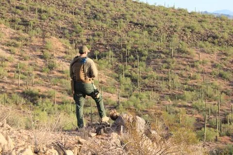 Border Patrol Agent Looking over Field Stock Photos