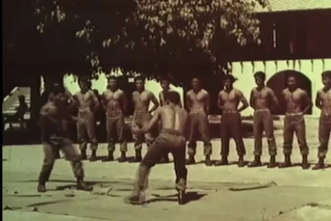 Border patrol trainees in a self-defense training at boot camp - Stock Footage 106611844