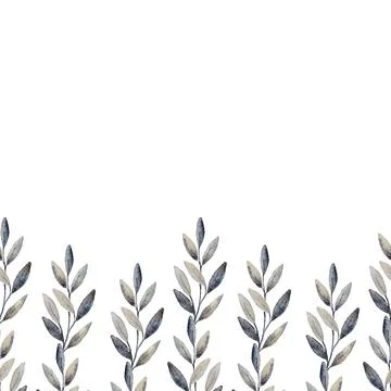 Border Pattern Brown Autumn Twigs with Leaves Wedding Holiday Greeting Two Stock Illustration