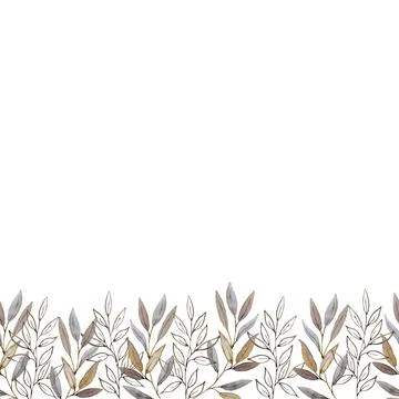 Border Pattern Brown Autumn Twigs with Leaves Wedding Holiday Greeting Three Stock Illustration