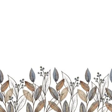 Border Pattern Brown Autumn Twigs with Leaves Wedding Holiday Greeting Four Stock Illustration