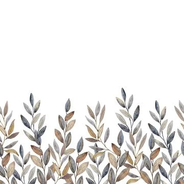 Border Pattern Brown Autumn Twigs with Leaves Wedding Holiday Greeting One Illustrazione stock