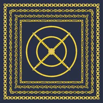 Border pattern with retro hand-drawn sketch golden chain on Stock Illustration