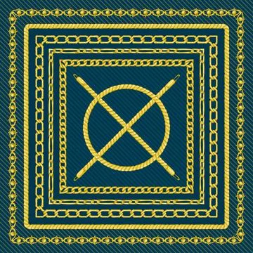 Border pattern with retro hand-drawn sketch golden chain on Stock Illustration