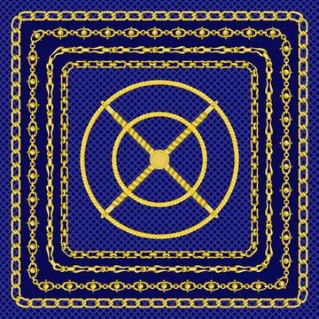 Border pattern with retro hand-drawn sketch golden chain on Stock Illustration