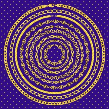 Border pattern with retro hand-drawn sketch golden chain on Stock Illustration