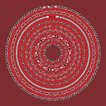 Border pattern with retro hand-drawn sketch silver chain on Stock Illustration