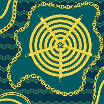 Border pattern with retro hand-drawn sketch golden chain on Stock Illustration