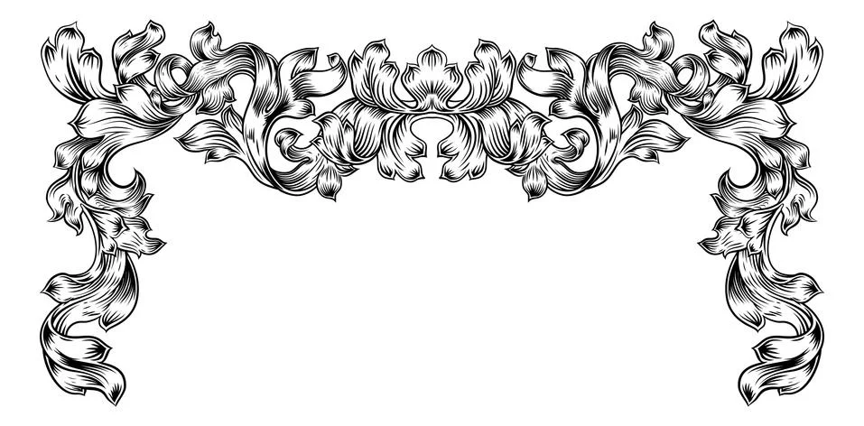 Border Pattern Scroll Leaf Baroque Vintage Motif Stock Illustration