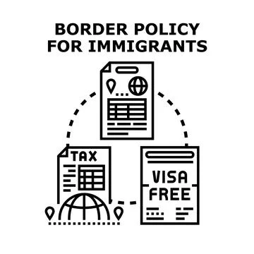 Border policy for immigrants considering visa and taxation Stock Illustration
