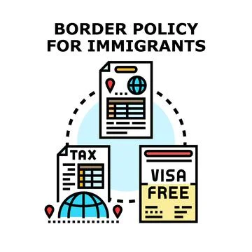 Border policy for immigrants considering visa and taxation Ilustração Stock