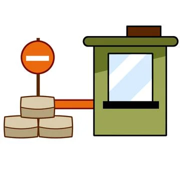 Border post. Checkpoint. Fortified building Ilustración de archivo