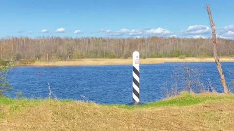 Border Post Column next to Narva River and Russia Stock Footage 194008791