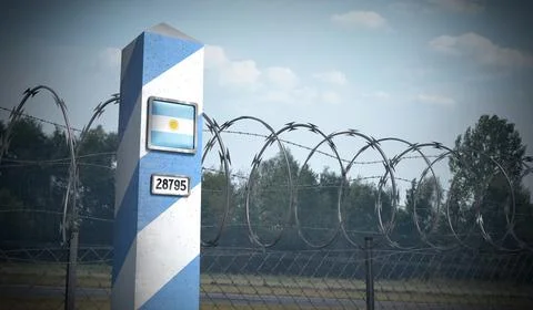Border post with flag of Argentina - 3D illustration Stock Illustration
