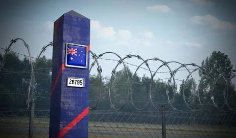 Border post with flag of Australia - 3D illustration Stock Illustration
