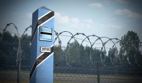 Border post with flag of Botswana - 3D illustration Stock Illustration