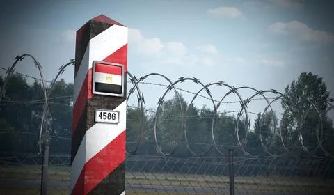 Border post with flag of Egypt - 3D illustration Stock Illustration