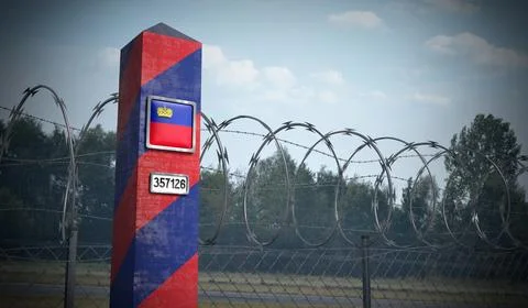 Border post with flag of Liechtenstein - 3D illustration Stock Illustration