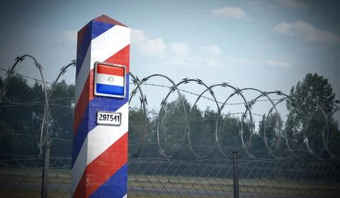 Border post with flag of Paraguay - 3D illustration イラスト素材