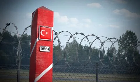 Border post with flag of Turkiye - 3D illustration Stock Illustration