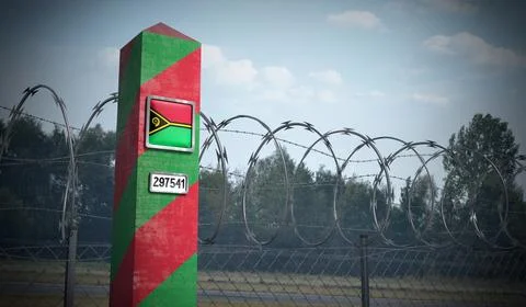 Border post with flag of Vanuatu - 3D illustration Stock Illustration