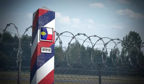 Border post with flag of Wake Island - 3D illustration Stock Illustration