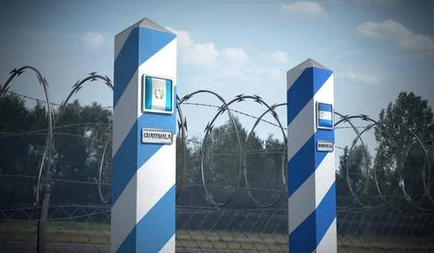 Border posts with flags of Guatemala and Honduras - 3d illustration Stock Illustration