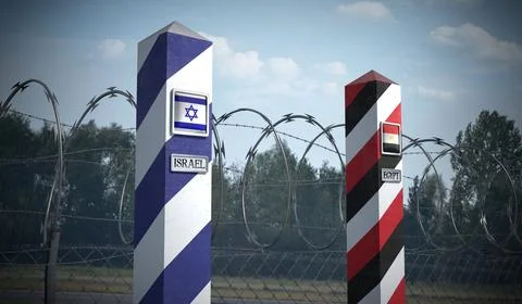 Border posts with flags of Israel and Egypt - 3d illustration Stock Illustration