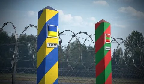 Border posts with flags of Ukraine and Transnistria - 3d illustration Stock Illustration