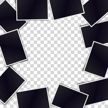 Border of realistic black photo frames on transparent background. Stock Illustration
