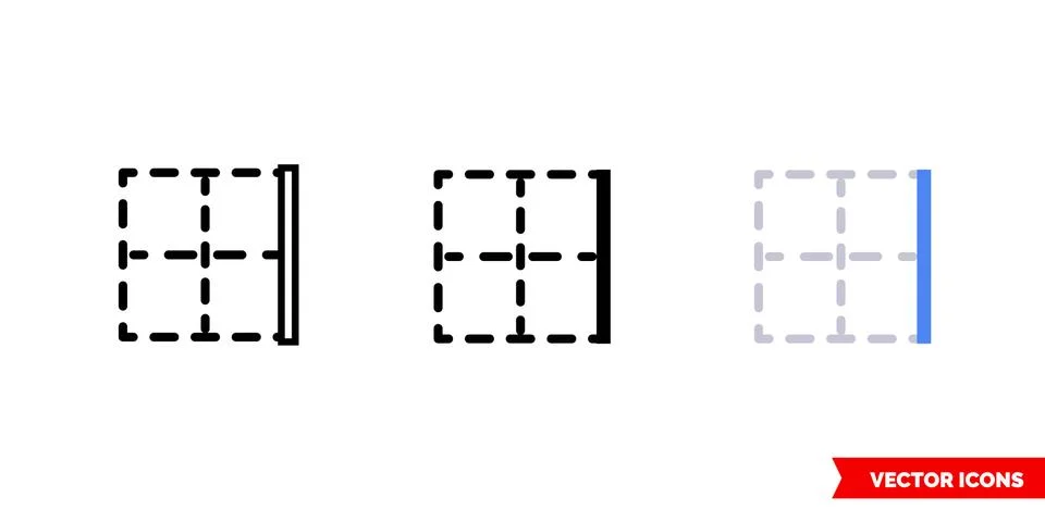 Border right icon of 3 types color, black and white, outline. Isolated vector Stock Illustration