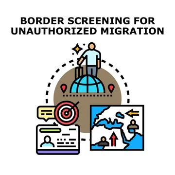 Border screening unauthorized migration process, travel control Ilustração Stock
