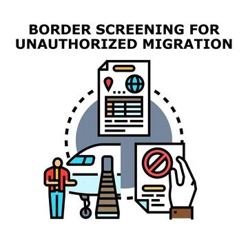 Border screening for unauthorized migration processing documents Stock Illustration