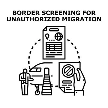 Border screening for unauthorized migration processing documents Stock Illustration