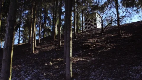 Border security cabin in coniferous forest in mountains Stock Footage 73992854