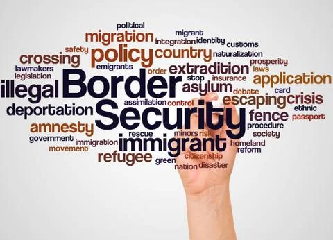 Border Security word cloud and hand with marker concept Stock Illustration